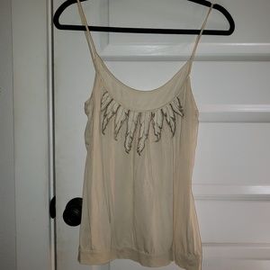 Off white spaghetti strap with feather detailing